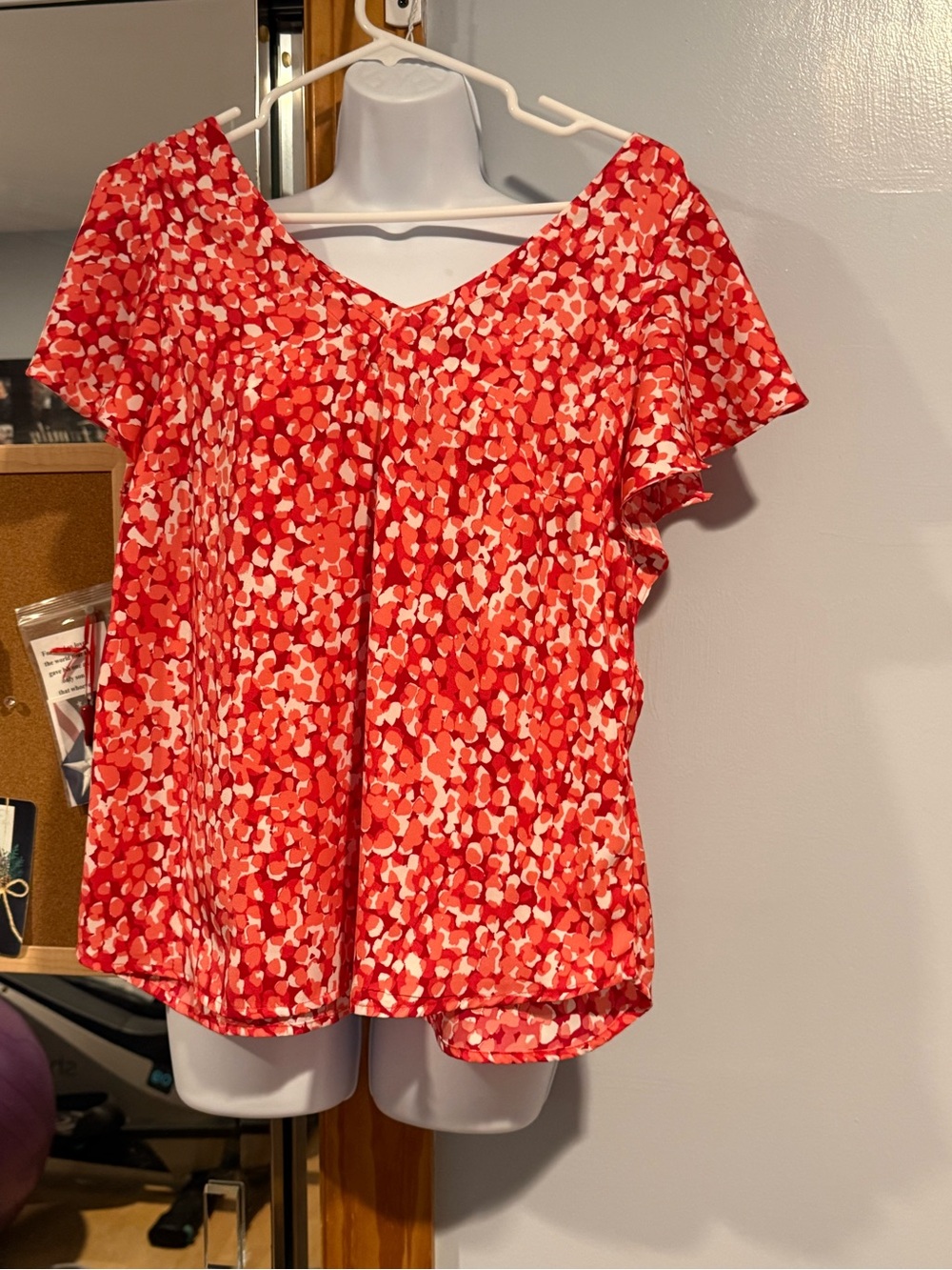 Liverpool Red & White Printed V-Neck Flutter Sleeve Top
